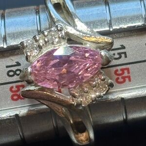 Source Unknown Vintage Pink and Sterling Silver Marquee Cut CZ  Ring